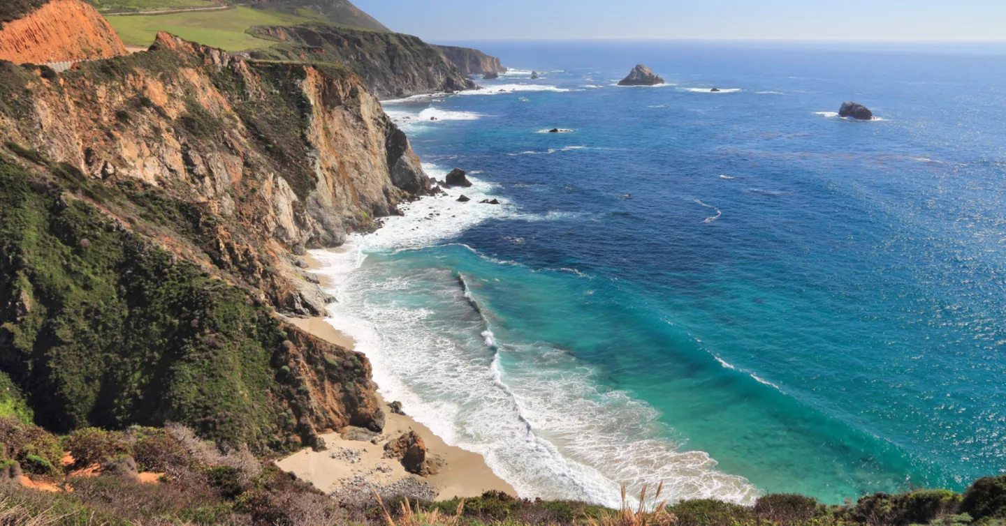 Pacific waves meeting the California coastline