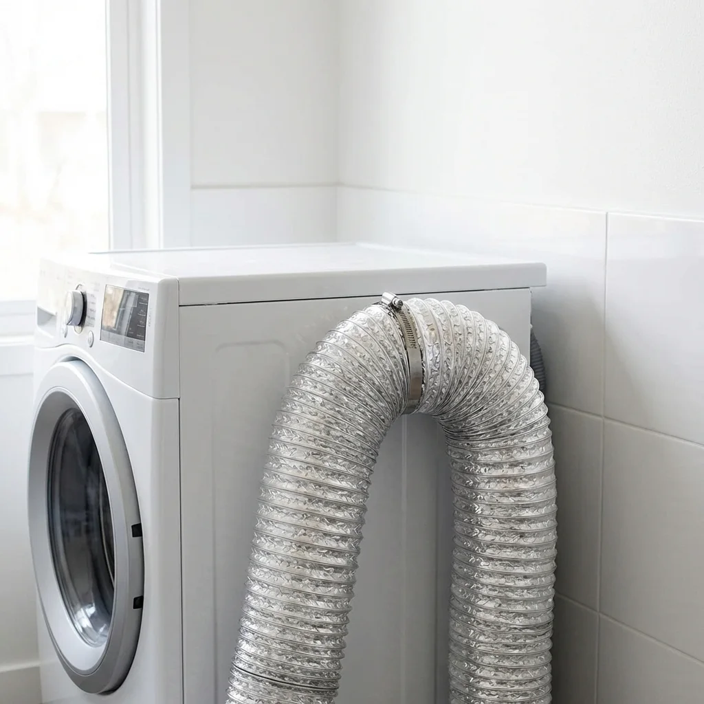 Clothes dryer and exhaust connection in a laundry area